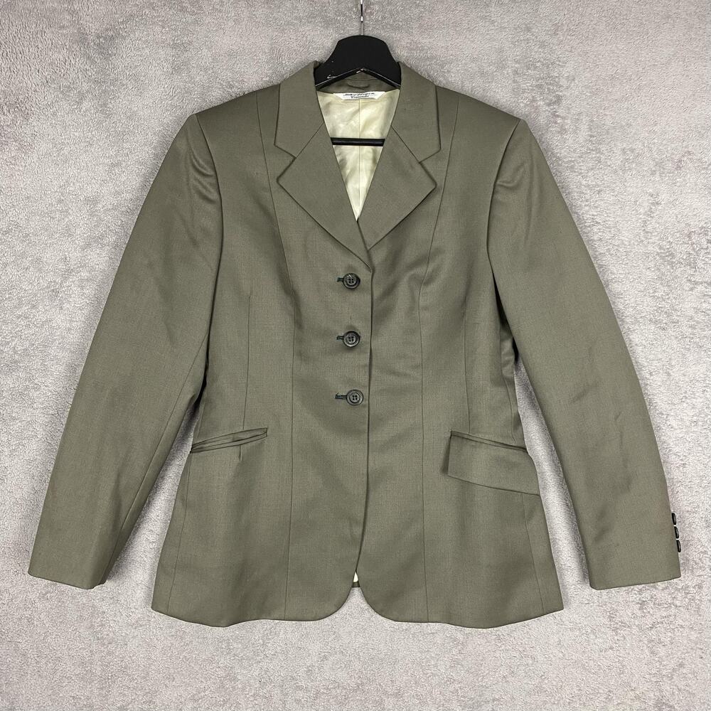 Grand Prix Blazer Womens 14 Green Wool Equestrian Riding Jacket Lined Coat Slim